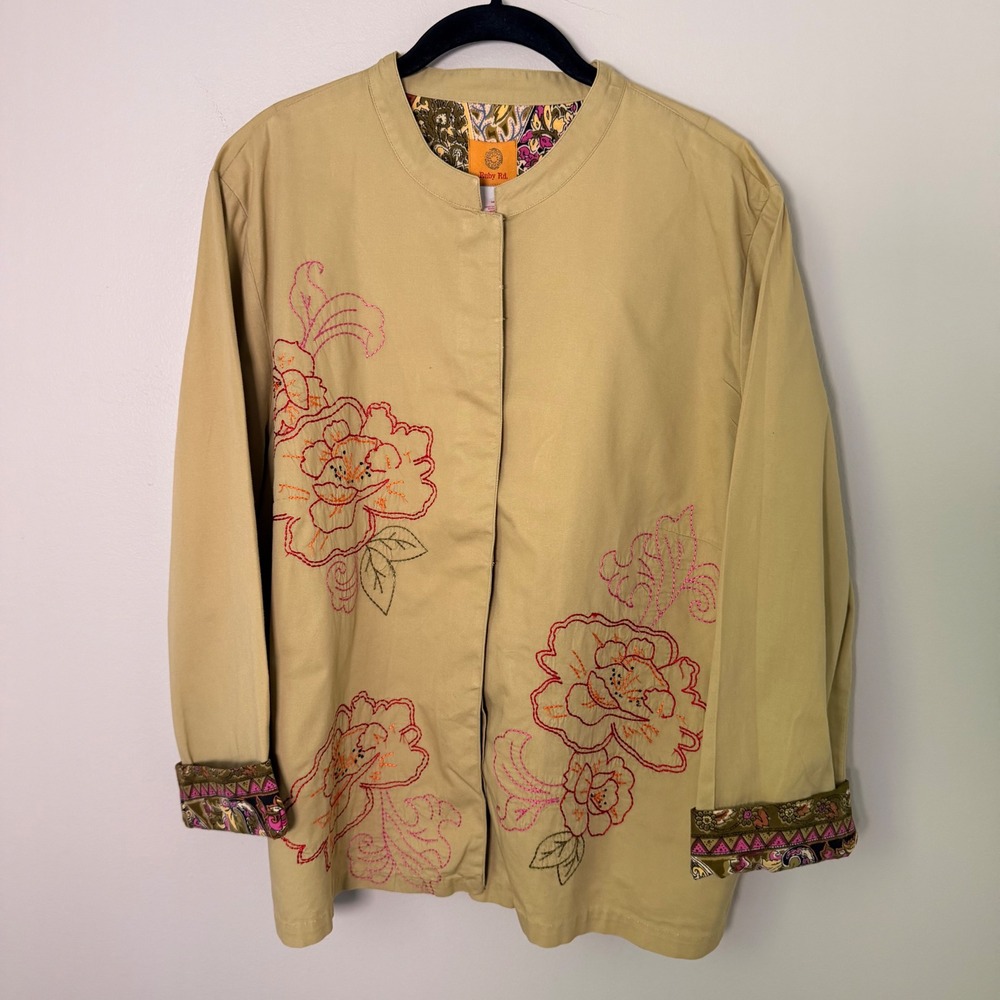 Ruby Rd Boho Floral Embroidered Artsy Cotton Twill Jacket (18) Paisley Cottage - Picture 8 of 16